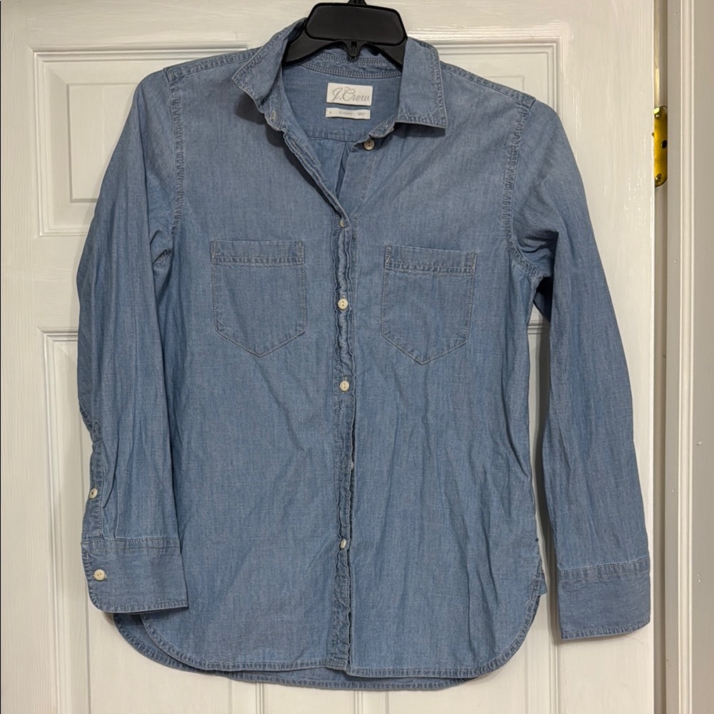 J. Crew Light Blue Denim Chambray Button-Up Shirt, Small